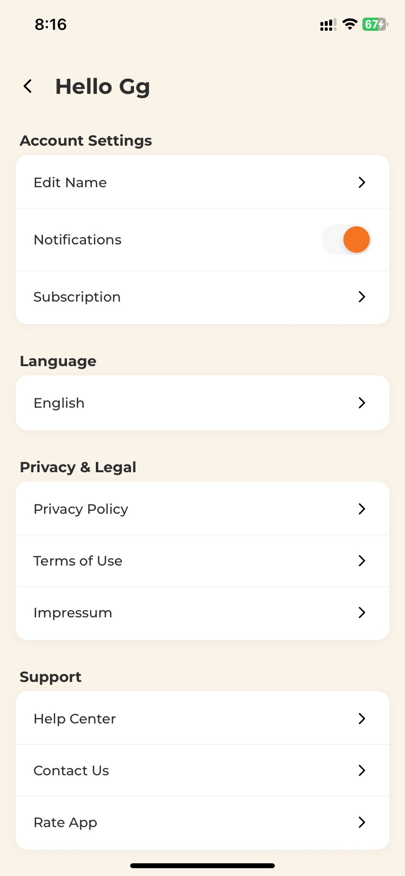 Settings - fitElle App Screenshot